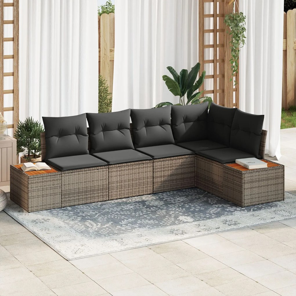 vidaXL Set de canapele pentru grădină cu pernă 5 pcs Gri Rattan poli