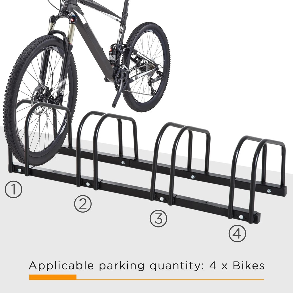 HOMCOM Suport de parcare pentru 4 biciclete din otel, 110x33x27 cm, negru | Aosom Romania