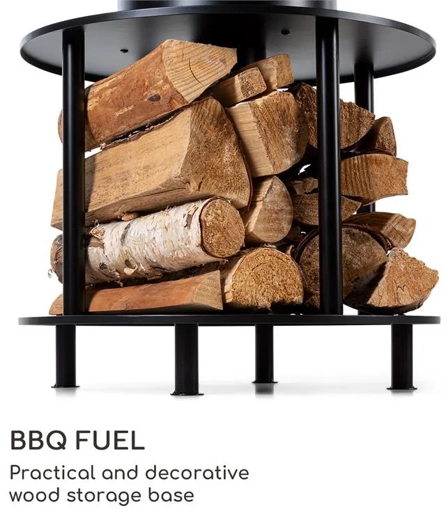 Wood Stock, vatră 2 în 1, grătar BBQ, Ø56cm, oțel inoxidabil, neagră