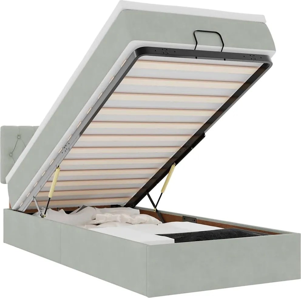 vidaXL Cadru de pat otoman cu saltea Gri deschis 100x200cm catifea