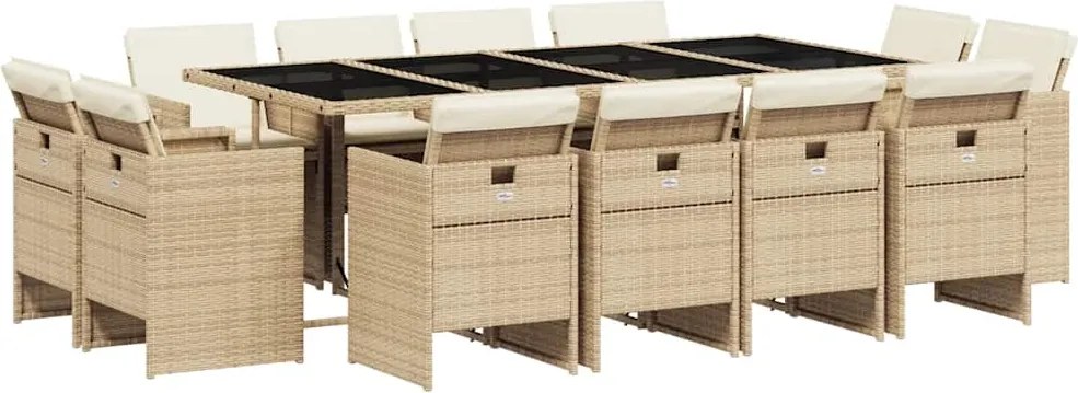 vidaXL Set mobilier de grădină cu perne, 13 piese, bej, poliratan
