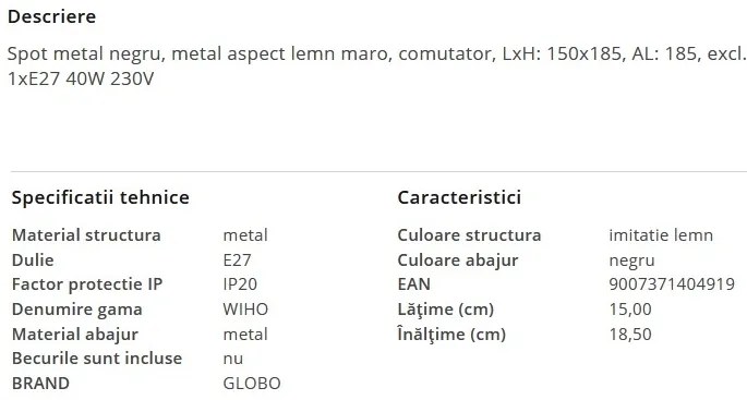 Aplica metal stil industrial WIHO negru/maro