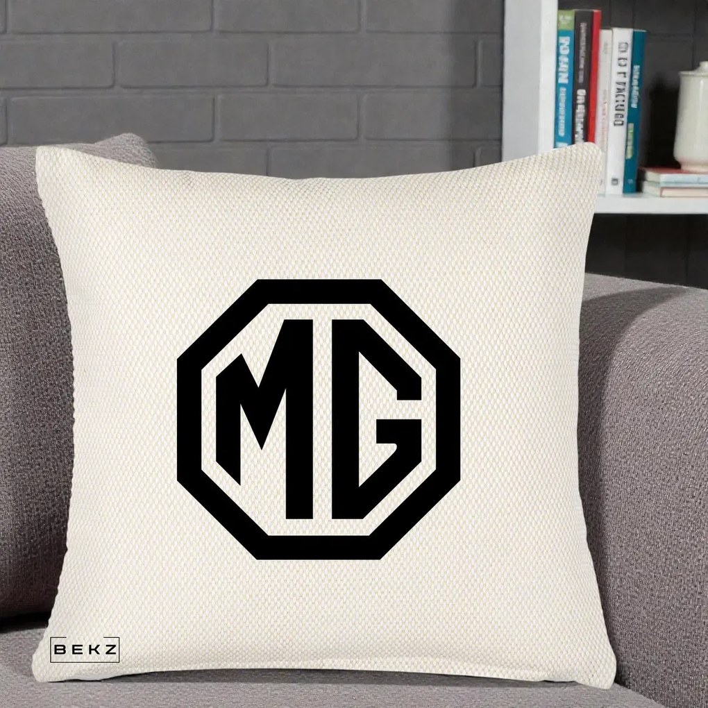 Perna Personalizata cu emblema MG, 40x40 cm, Crem Reliefat, Husa Detasabila, Perna Inclusa, BEKZ®