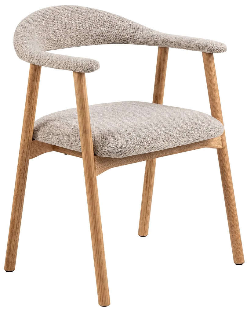 MAZZONI EXPORT ADELE Bej Latte (țesătură Monza 60)/cadru Stejar Natural - SCAUN DIN LEMN BOUCLÉ PENTRU SALON SUFRAGERIE BUCĂTĂRIE RETRO