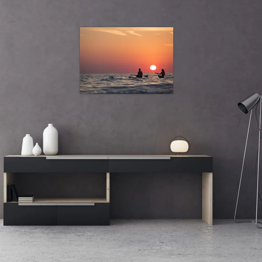 Tablou cu canoiști în apus de soare (70x50 cm)