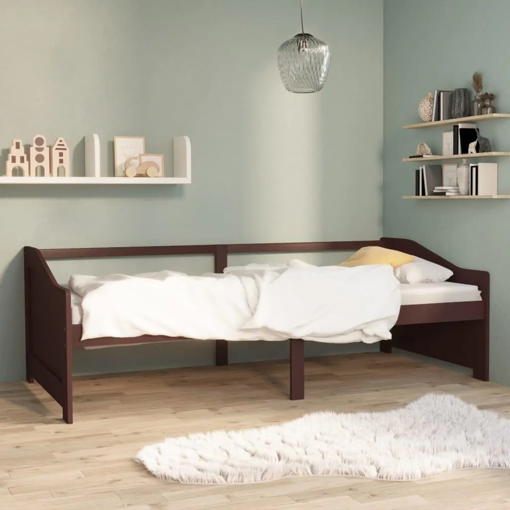 322167 vidaXL Pat de zi cu 3 locuri, maro închis, 90x200 cm, lemn masiv pin