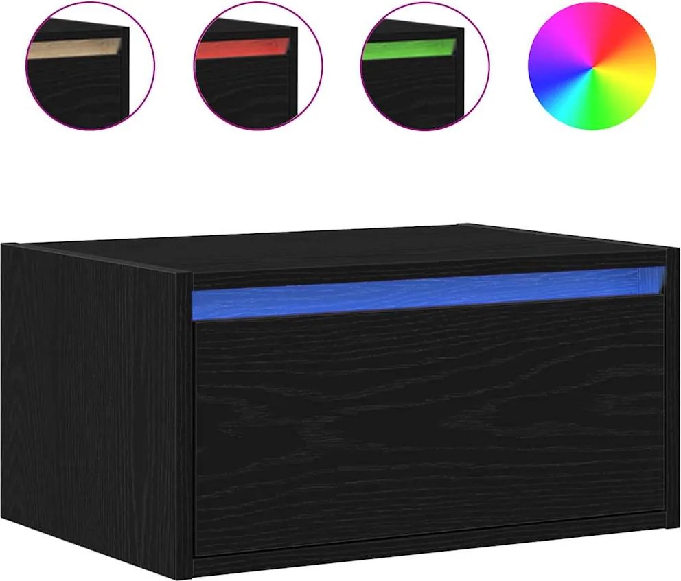 vidaXL Noptiera montata pe perete cu lumini LED Stejar negru
