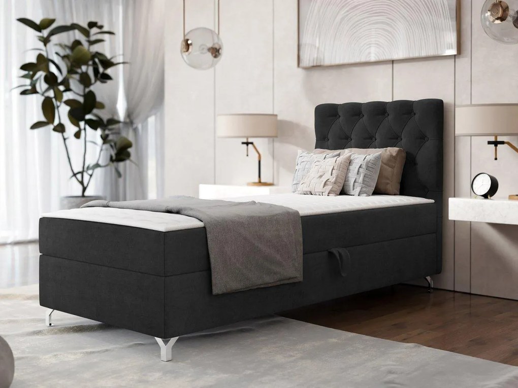 Pat de o persoană 80 cm Jenaks 1 (Negru) (cu somieră și saltea) (cu sp. depozitare) (S). Promo -17%. 1103578
