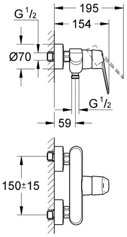 GROHE 33569002 - Baterie de duș EURODISC COSMOPOLITAN DN 15, crom lucios