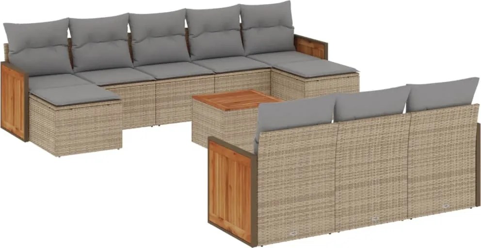 vidaXL Set canapele de grădină cu perne, 11 piese, bej, poliratan