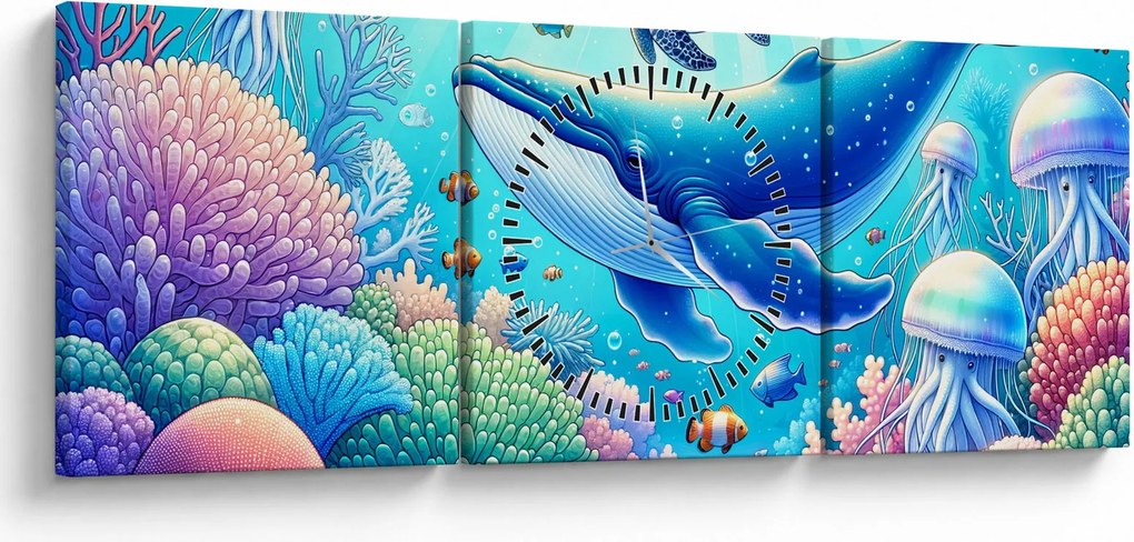 Tablou – Lume subacvatică (cu ceas) (90x30 cm)
