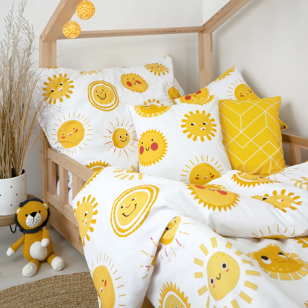 Goldea lenjerie de pat pentru copii din 100% bumbac - soarele zâmbitor 140 x 200 și 70 x 90 cm