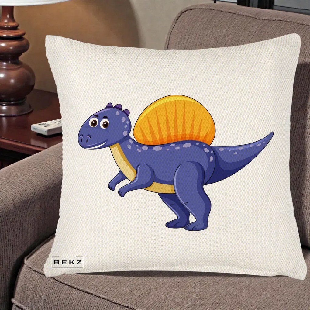 Perna Decorativa Spinozaur Kawaii, 40x40 cm, Crem Reliefat, Husa Detasabila, Perna Inclusa, BEKZ®