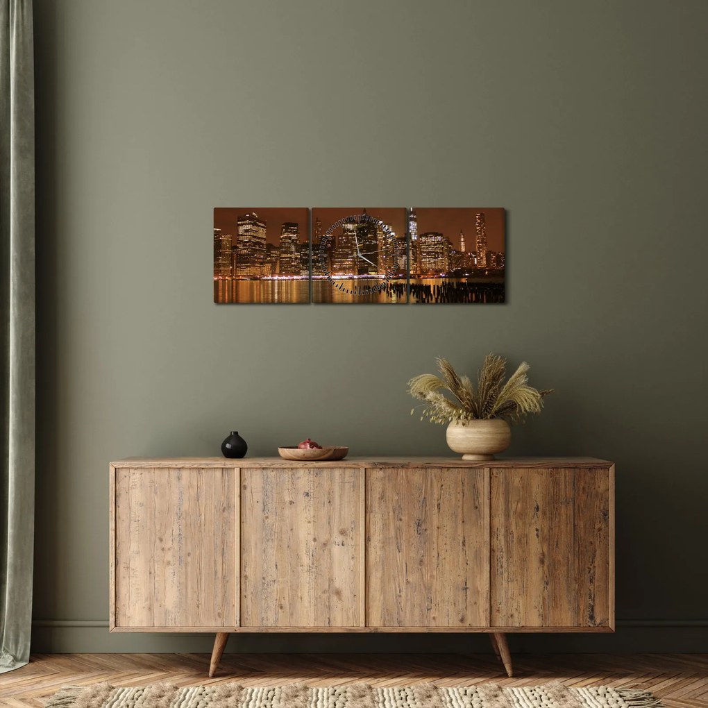 Tablou orașului nocturn (cu ceas) (90x30 cm)