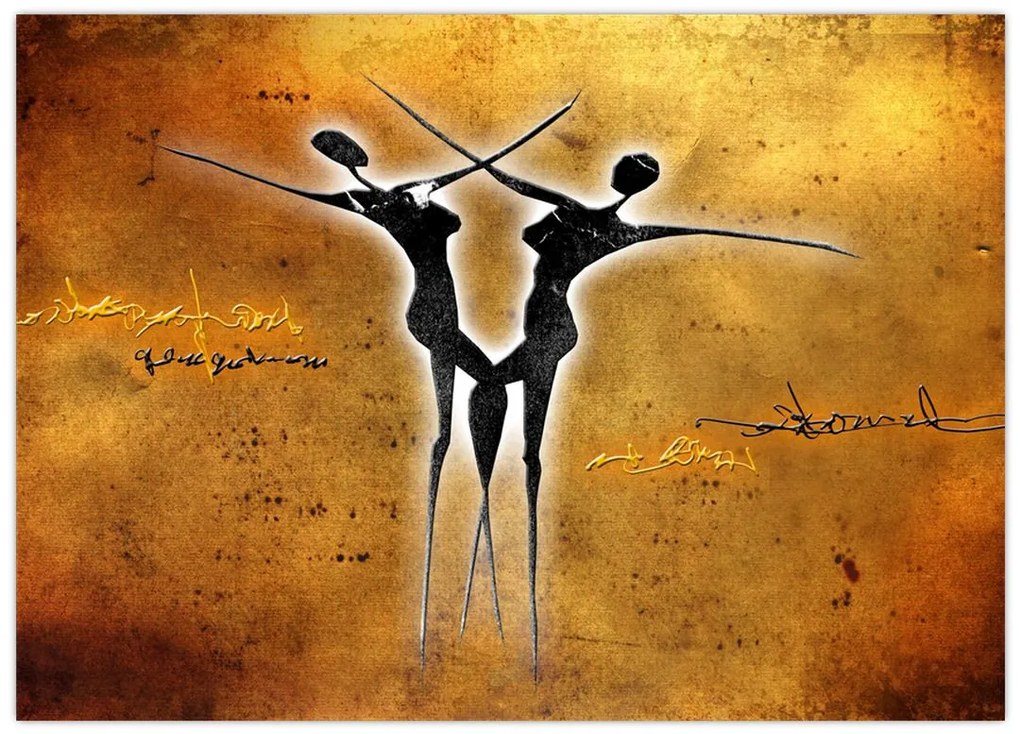 Tablou pe sticlă perechii dansând pictate (70x50 cm)