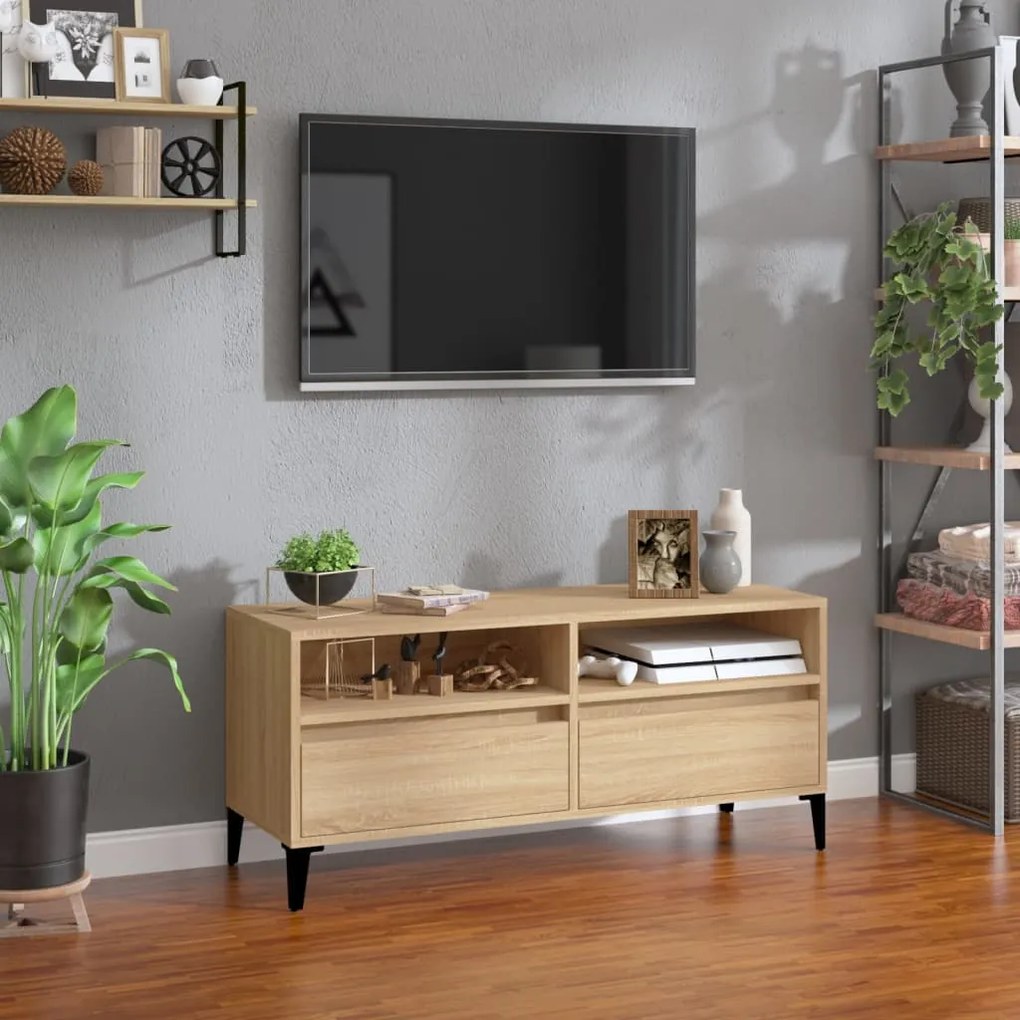 831904 vidaXL Comodă TV, stejar sonoma, 100x34,5x44,5 cm, lemn prelucrat