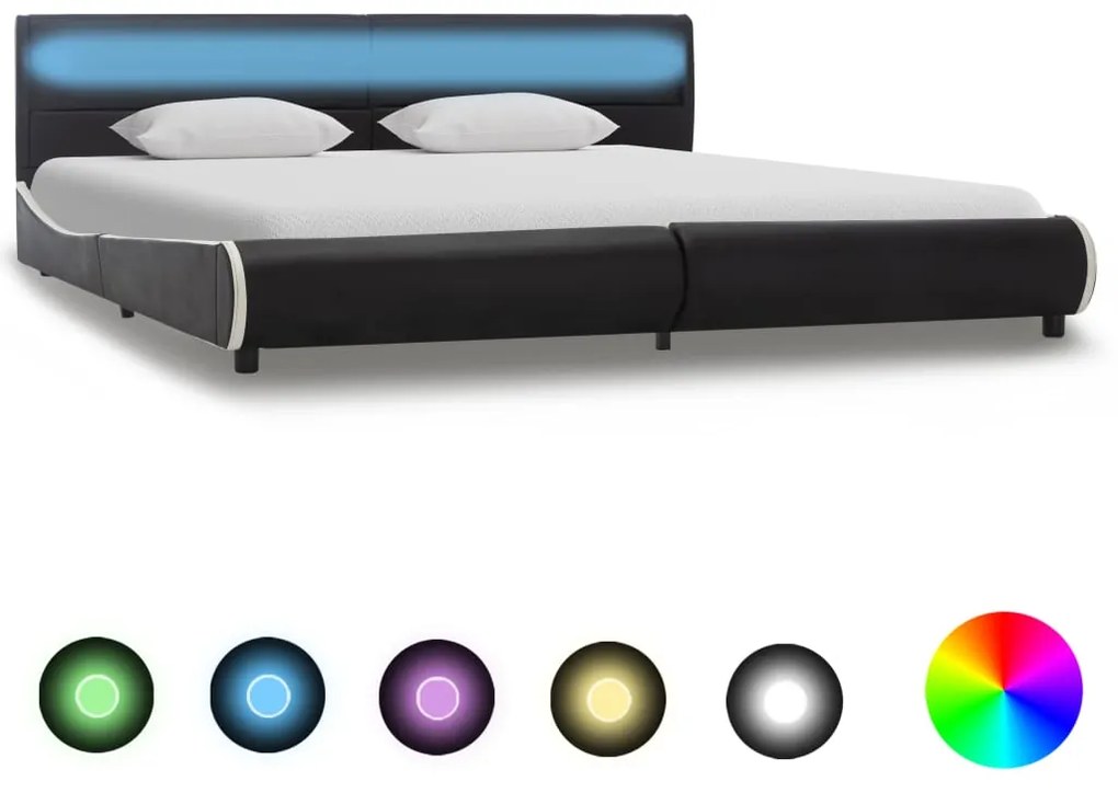 285025 vidaXL Cadru de pat cu LED, negru, 180 x 200 cm, piele ecologică