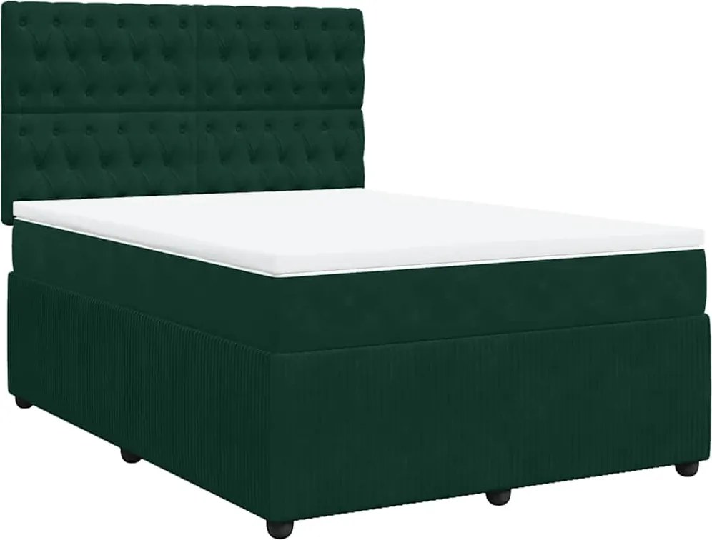 vidaXL Pat box spring cu saltea, verde închis, 140x200 cm, catifea