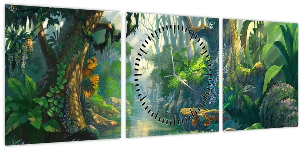 Tablou - Ilustrare pădure tropicală (cu ceas) (90x30 cm)