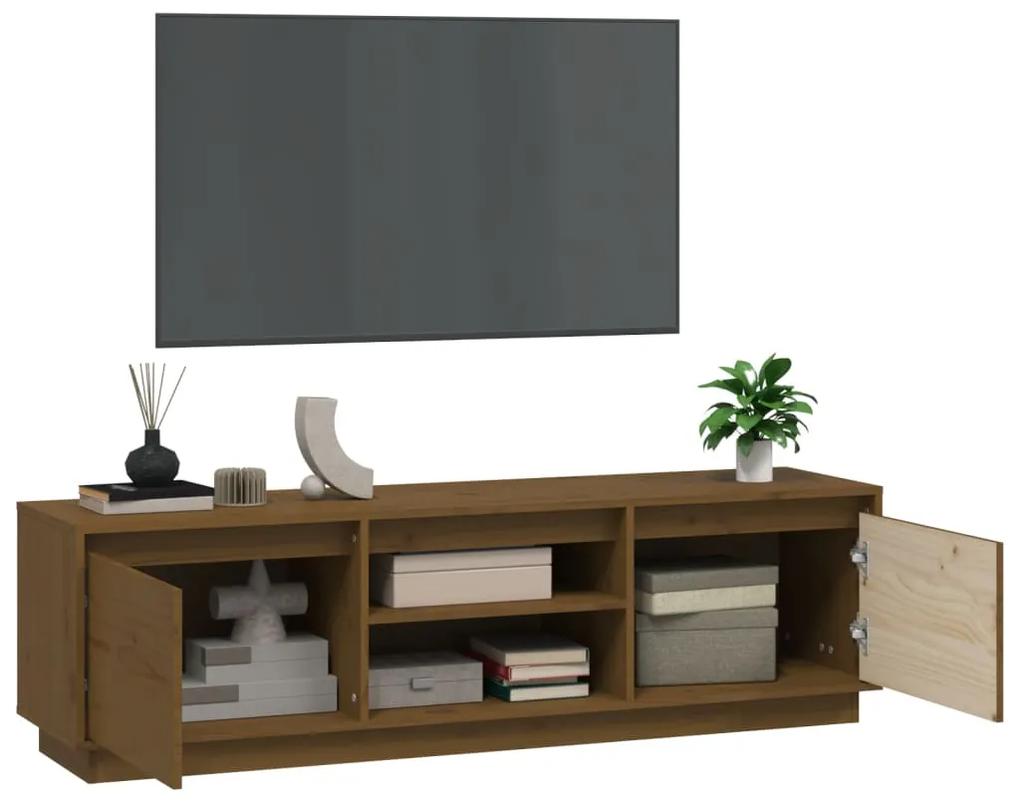 Comoda TV, maro miere, 140x35x40 cm, lemn masiv de pin