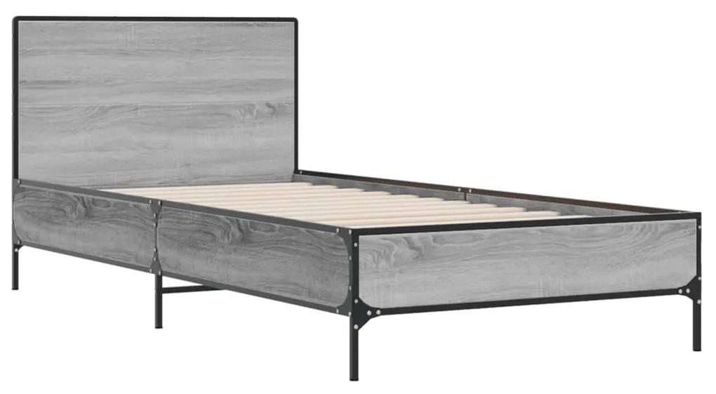 845520 vidaXL Cadru de pat, gri sonoma, 90x200 cm, lemn prelucrat și metal