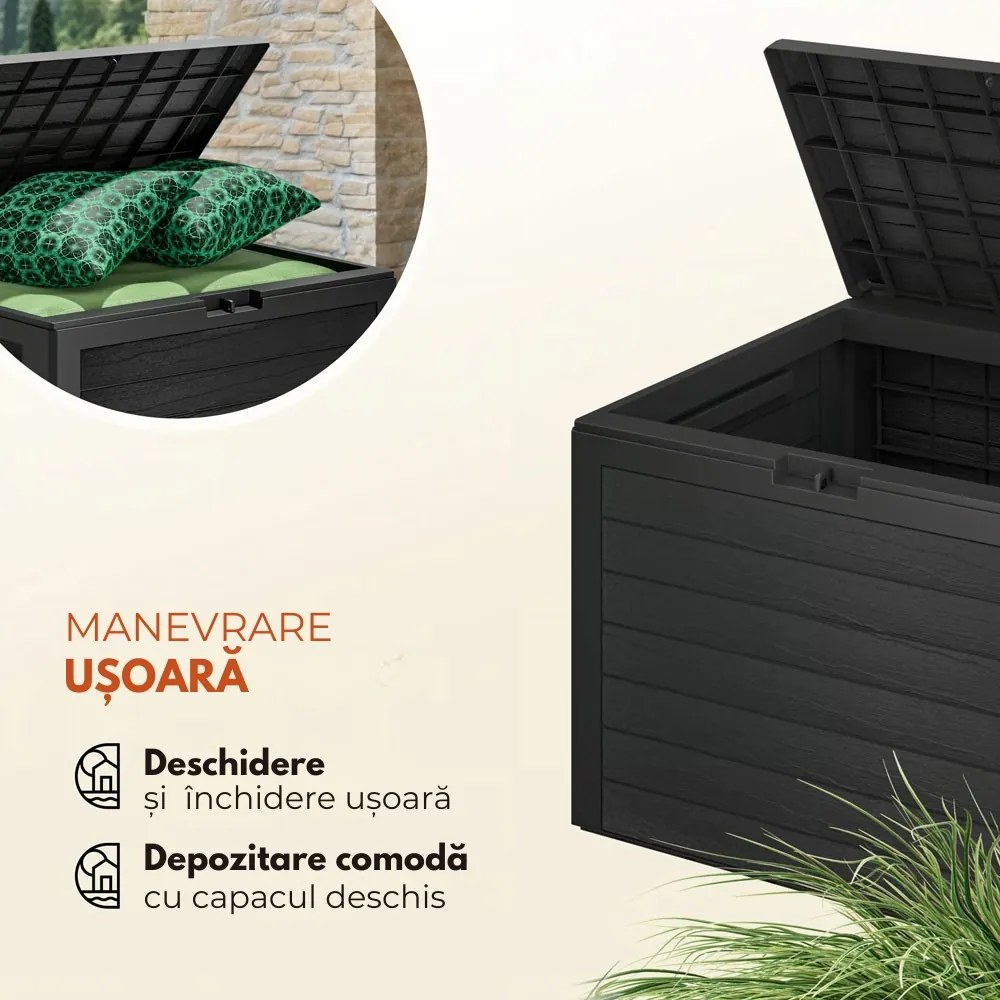 Cutie de depozitare WOODEBOX, 190L, 78x44x55cm, antracit Prosperplast