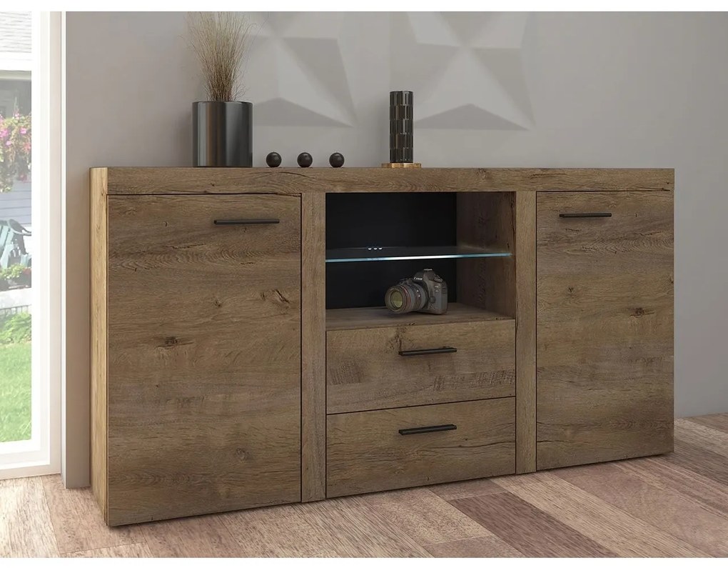 Comodă combinată Rokara (stejar lefkas) (iluminat LED). Promo -17%. 1053861
