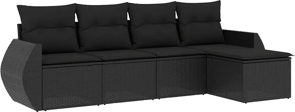 vidaXL Set mobilier de grădină cu perne, 5 piese, negru, poliratan