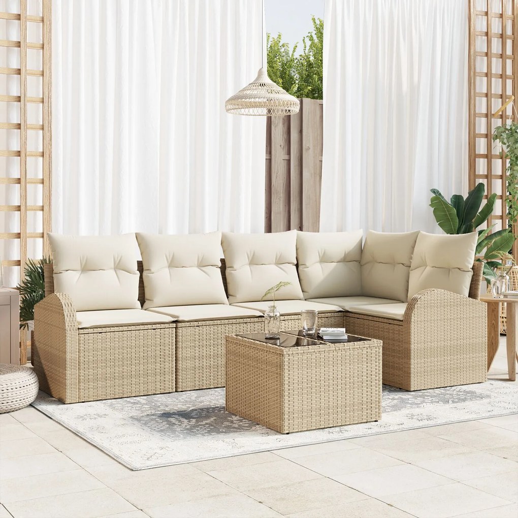 vidaXL Set de canapele pentru grădină cu pernă 6 pcs Bej Rattan poli