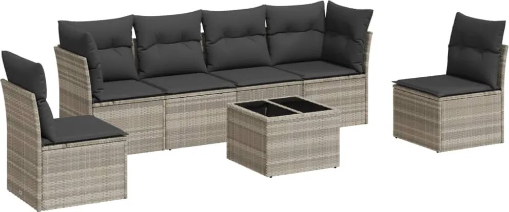 vidaXL Set canapele de grădină cu perne, 7piese gri deschis poliratan