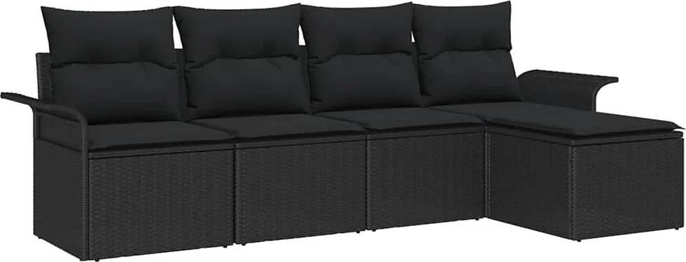 vidaXL Set de canapele pentru grădină cu pernă 5 pcs Negru poliratan