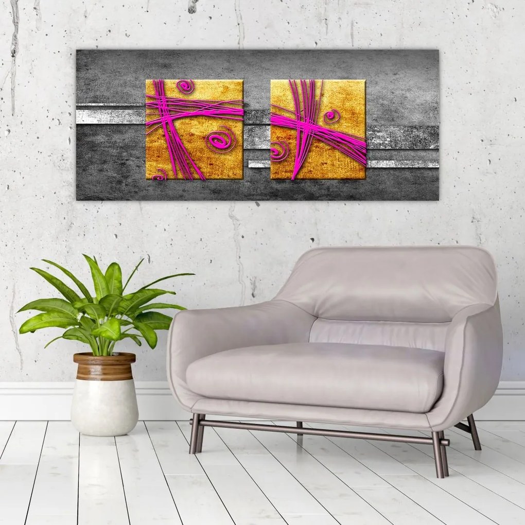 Tablou - Pătratr colorate pe fond negru (120x50 cm)