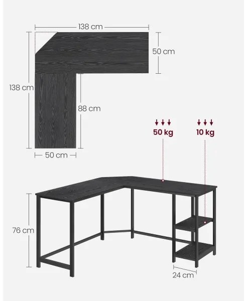 Birou de colț SOLEA, negru