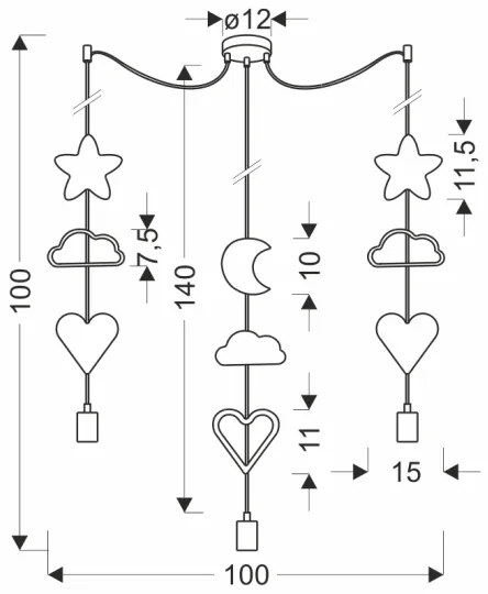 Lustră pentru copii pe cablu TRIO 3xE27/20W/230V, galben/alb/roz