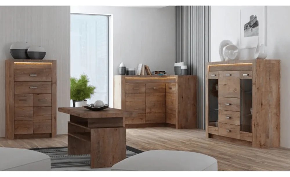 Comoda cu vitrina, frasin deschis, INFINITY I-08