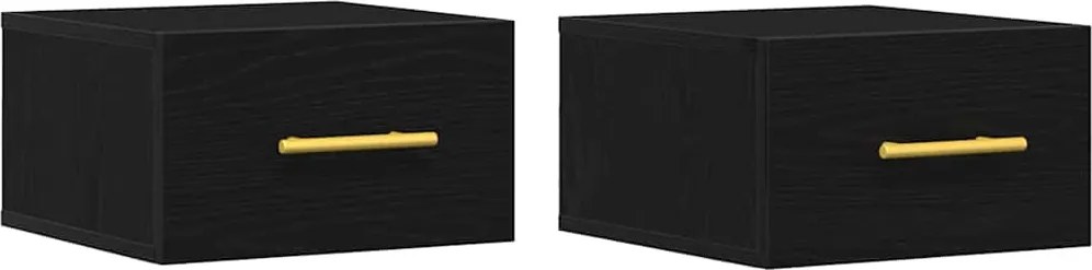 vidaXL Dulap de noapte Pe perete 2 pcs Stejar Negru 35 x 35 x 20 cm