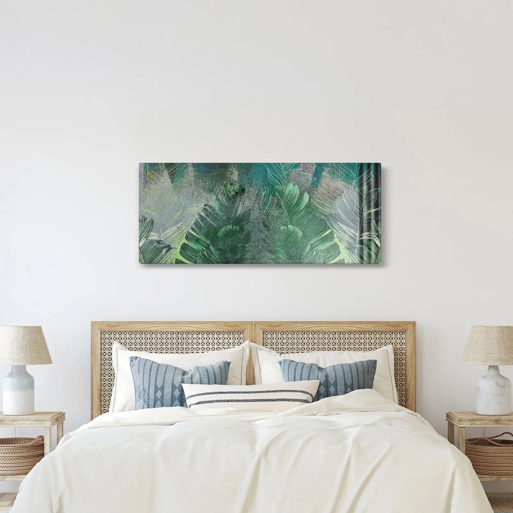 Tablou - Textura de beton cu frunze (120x50 cm)