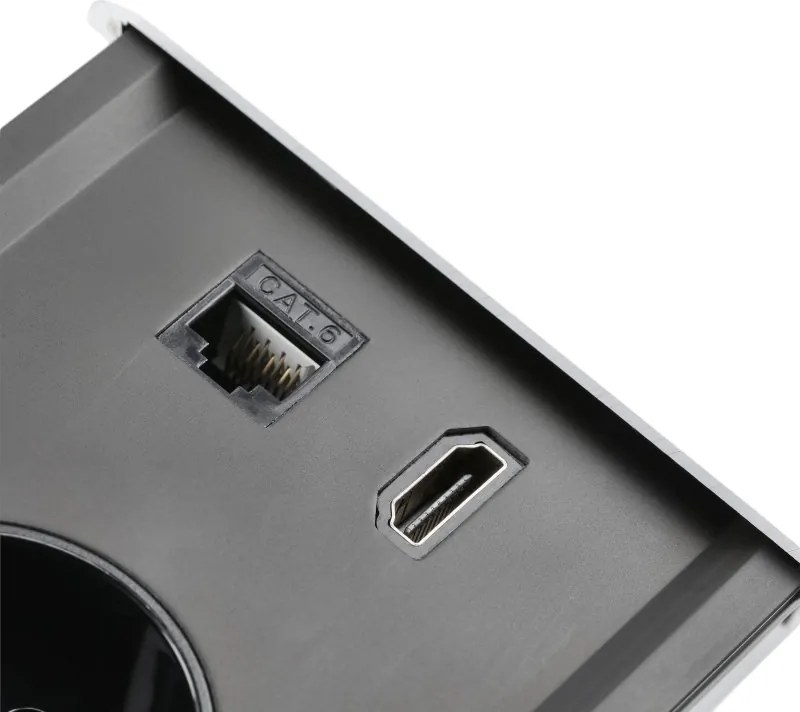 Priza incorporabila in blat Prestino GTV, 2 prize Schuko, USB A + C, HDMI, RJ45, alb, 310 x 100 mm Aluminiu plastic, Alb, L:310 mm; l:100 mm; H:58