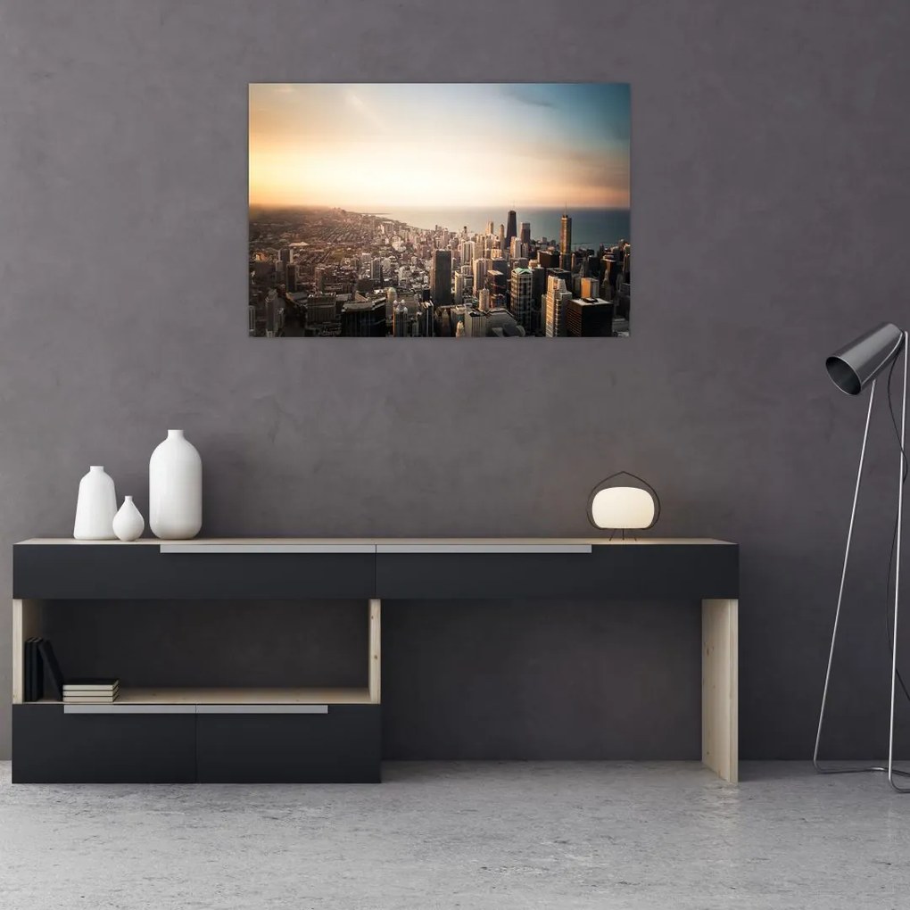 Tablou apusului de soare deasupa orașului (90x60 cm)