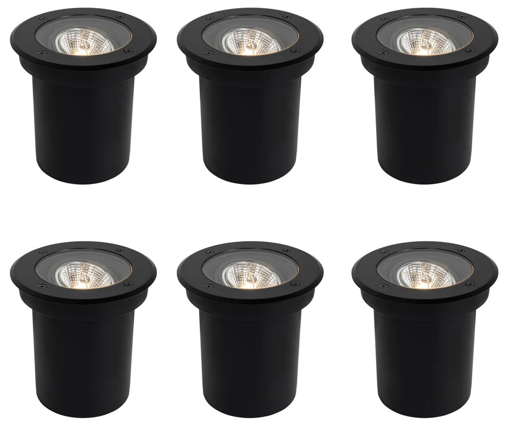 Set de 6 spoturi moderne de exterior pentru sol negru AR70 reglabile IP65 - Delux