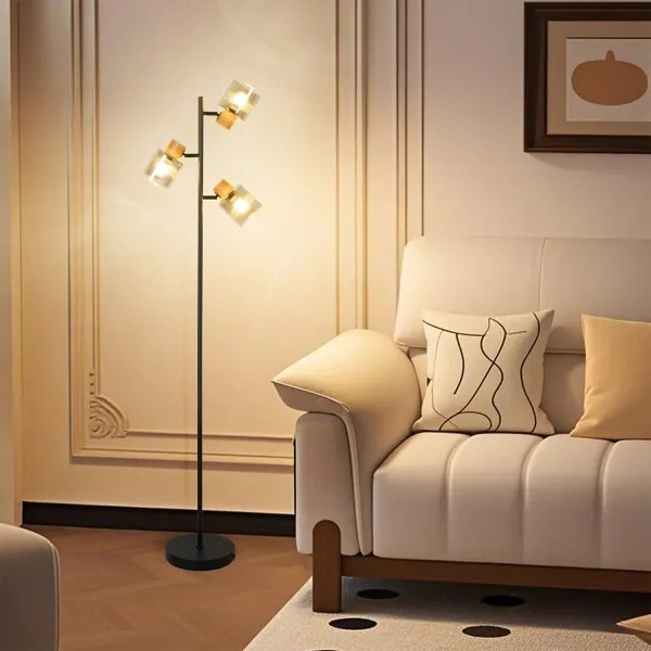 Brilagi - Lampadar HYGGE 3xE14/15W/230V lemn de cauciuc/fumuriu