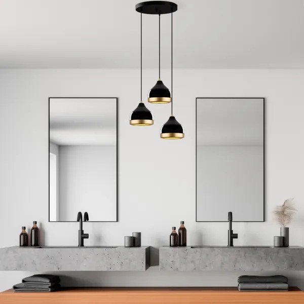 Lustră suspendată pe cablu YILDO 3xE27/40W/230V negru/auriu