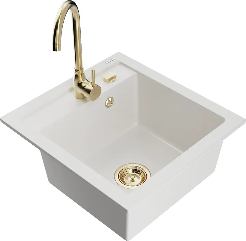 Mexen Vito chiuvetă de granit cu 1 compartiment cu baterie de bucătărie Telma, albă - 6503-20-670200-50
