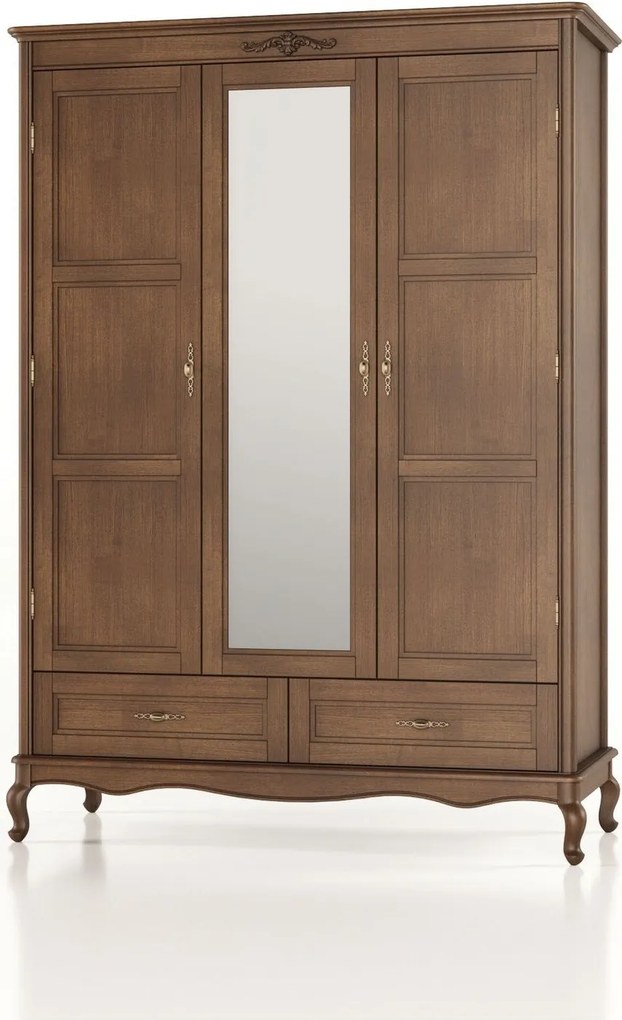 Dulap lemn masiv Seraphia 3 Uși cu Oglindă, 150 × 62 × 207 cm - Vanilla