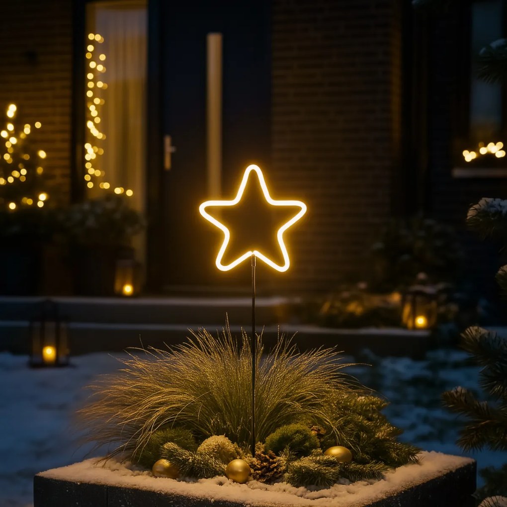 Spot de sol neon de Crăciun stea galbenă, incl. LED cu temporizator IP44 - Fura