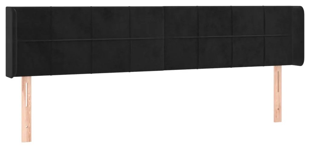 Tablie de pat cu aripioare negru 183x16x78 88 cm catifea 1, Negru, 183 x 16 x 78 88 cm