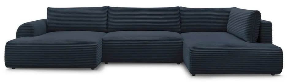 Colțar albastru închis extensibil/cu spațiu de depozitare cu tapițerie din catifea reiată (cu colț pe partea dreaptă/în formă de "U") Lucien – Bobochic Paris