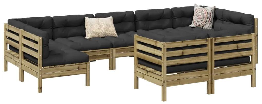 Set canapea de gradina cu perne, 9 piese, lemn de pin tratat