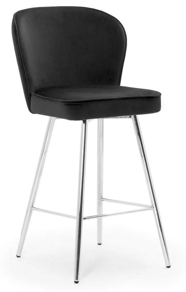 Scaun de bar Aine negru picioare silver - H60 cm
