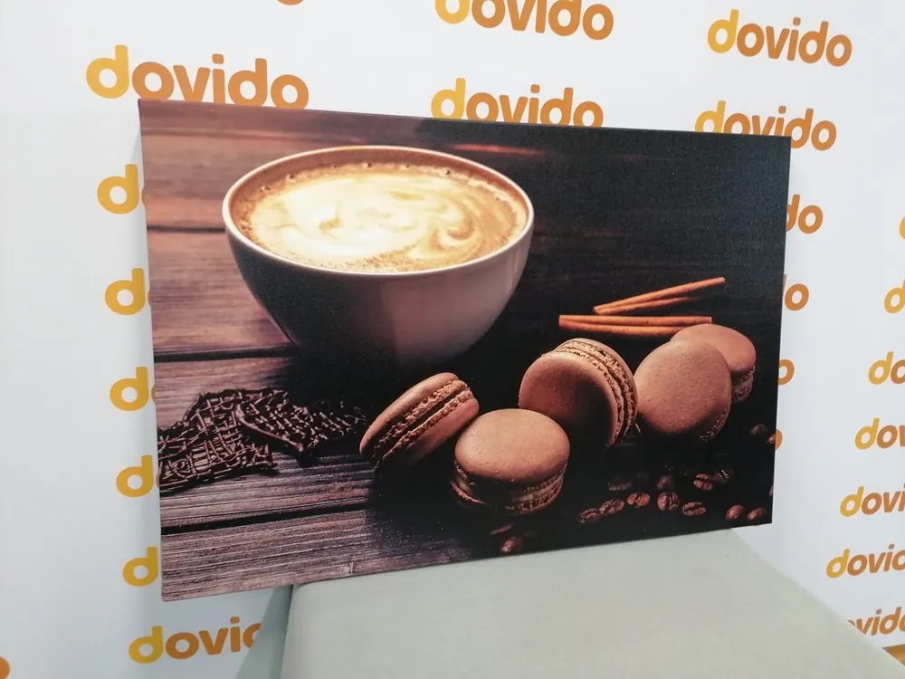 Tablou cafea cu macarons de ciocolată